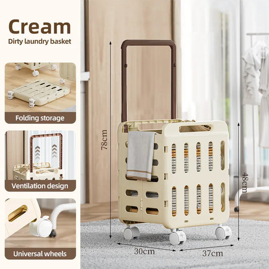 Foldable Plastic Laundry Basket with trolley and Wheels