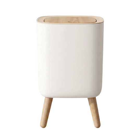 Push Button Dustbin with Detachable Wooden Legs - 10 Ltr