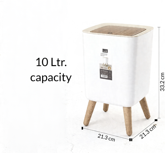 Push Button Dustbin with Detachable Wooden Legs - 10 Ltr