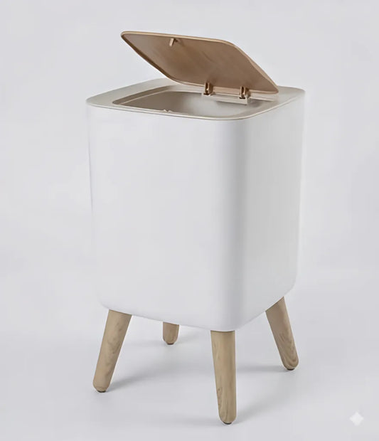 Push Button Dustbin with Detachable Wooden Legs - 10 Ltr