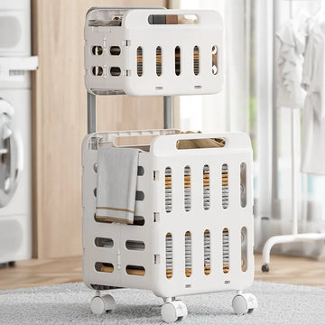 Foldable Plastic Laundry Basket with trolley and Wheels