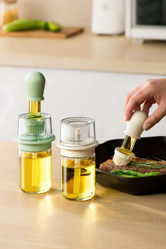 Glass Oil Container with Silicone Brush and Dropper - 300 ml