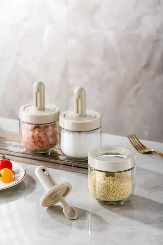Glass spice Jar Set with extendable Spoon
