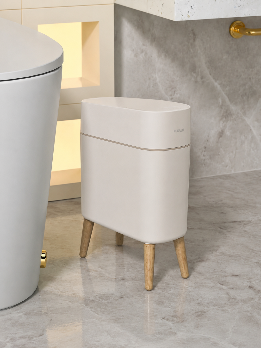 Slim Motion Sensor Trash Can with Detachable wooden Legs - 10 Ltr