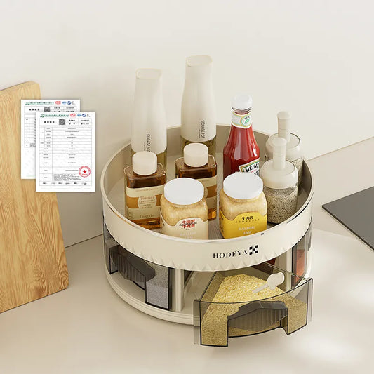 Rotating Kitchen Spice Organizer Rack with Compartments