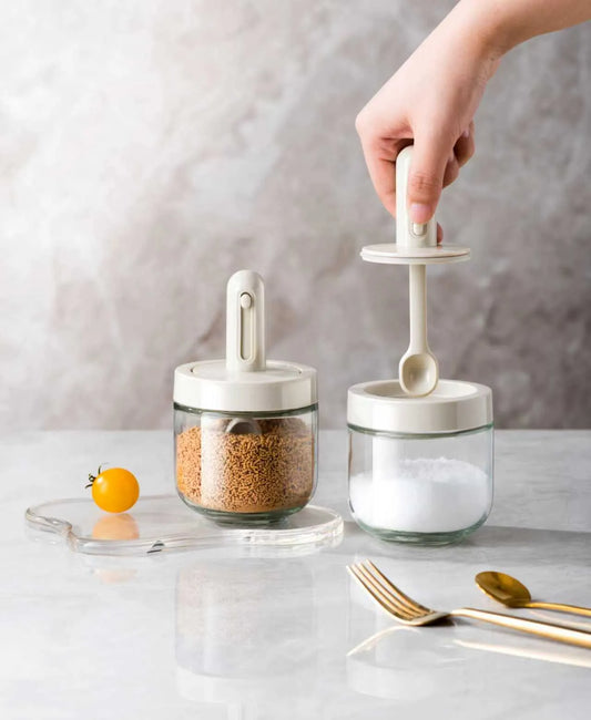 Glass spice Jar Set with extendable Spoon