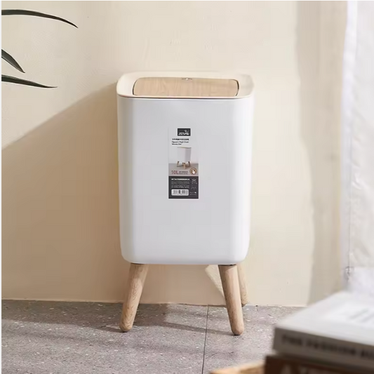 Push Button Dustbin with Detachable Wooden Legs - 10 Ltr