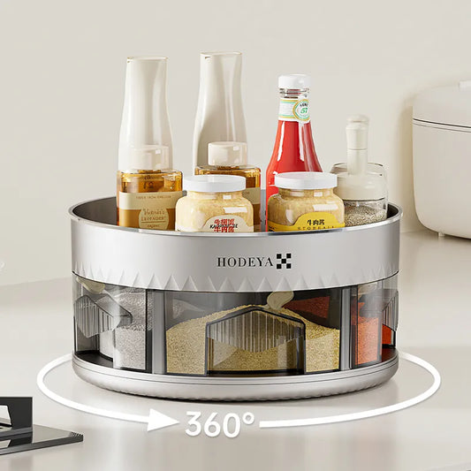 Rotating Kitchen Spice Organizer Rack with Compartments