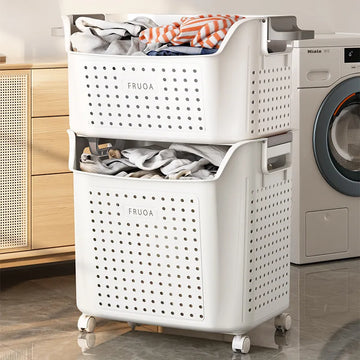 Two Tier Plastic Laundry Basket with Wheels