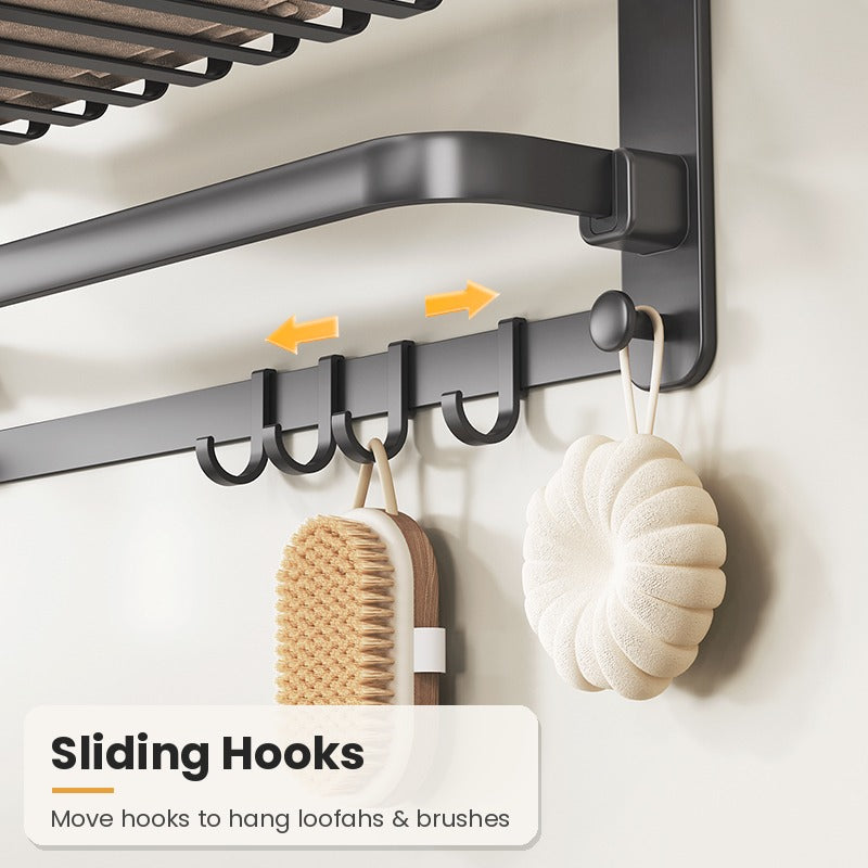 Sliding hooks for loofahs and bath brushes