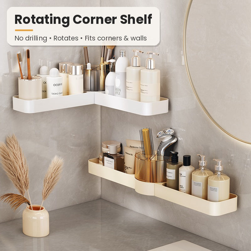 La Basera rotating corner shelf for bathroom in white and cream