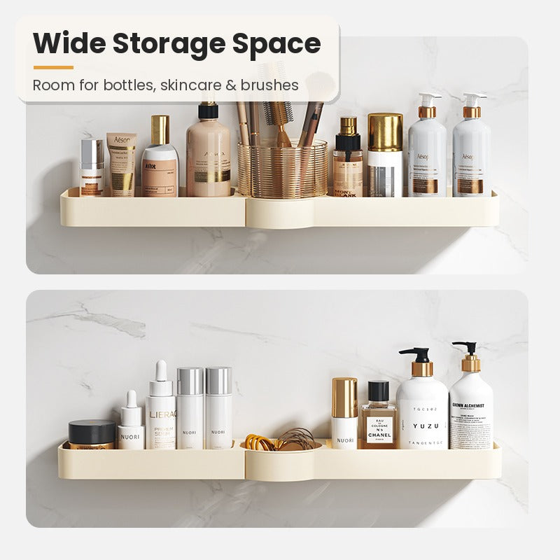 Cream bathroom shelf with wide storage space