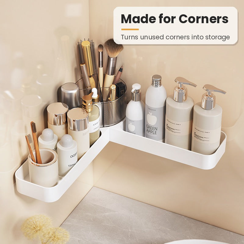 White rotating corner shelf for bathroom corners