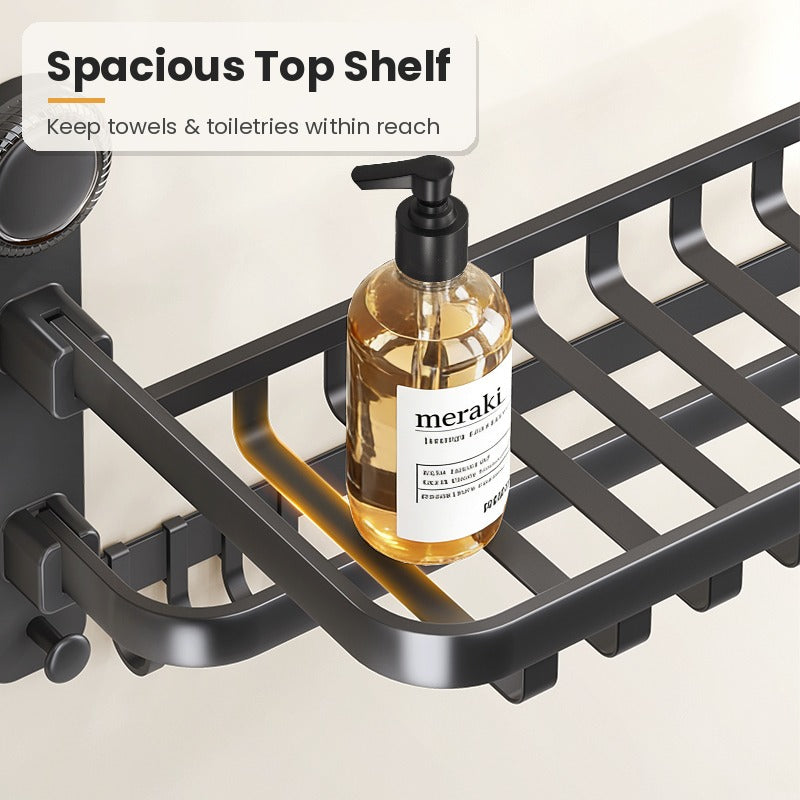 Spacious top shelf for toiletries and towels