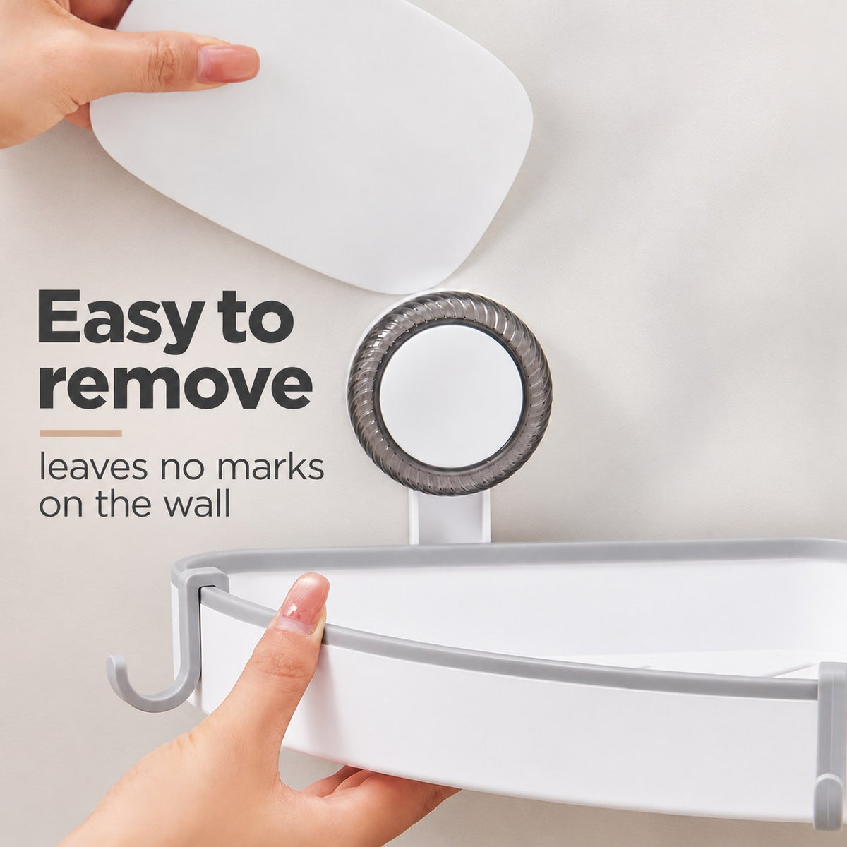 Corner shelf holding heavy weights showing strong suction grip