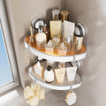 Cream corner shelves with drainage holes letting water drain
