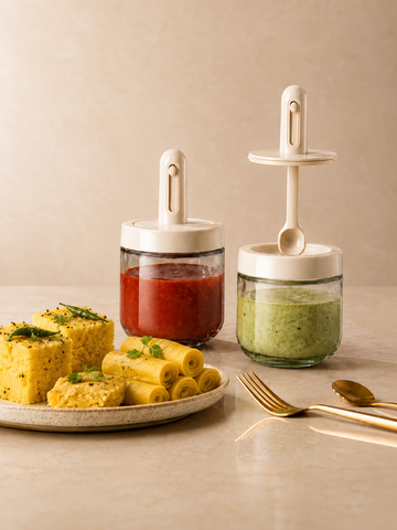 Sauce Chutney & Pickle Jar Set with extendable Spoon