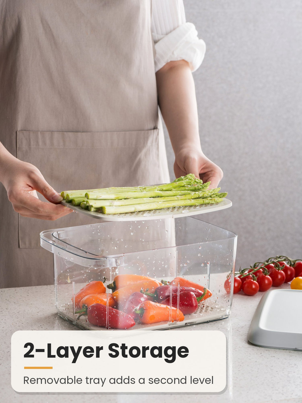 2-layer vegetable storage with removable tray