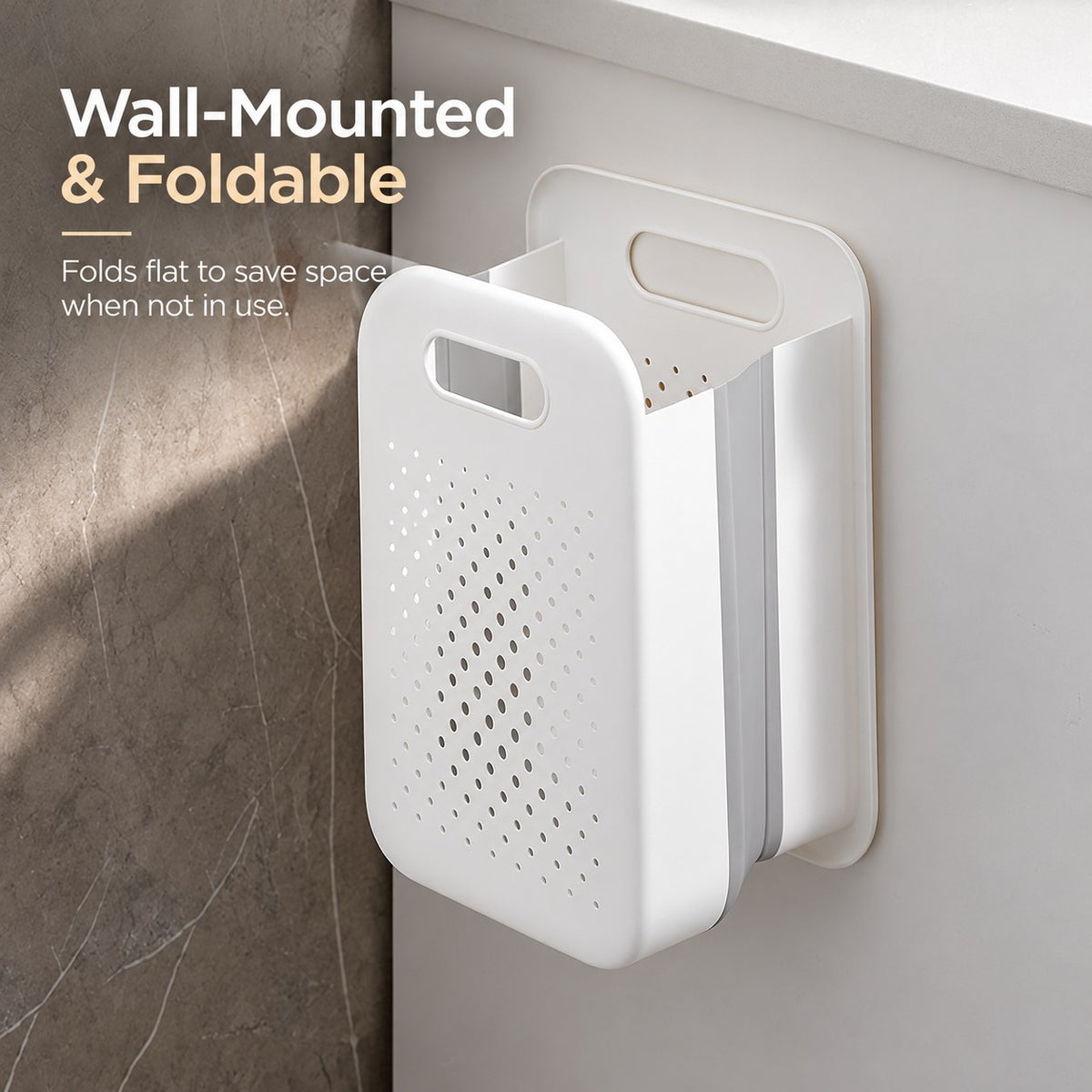 La Basera foldable wall-mounted laundry basket, white, large