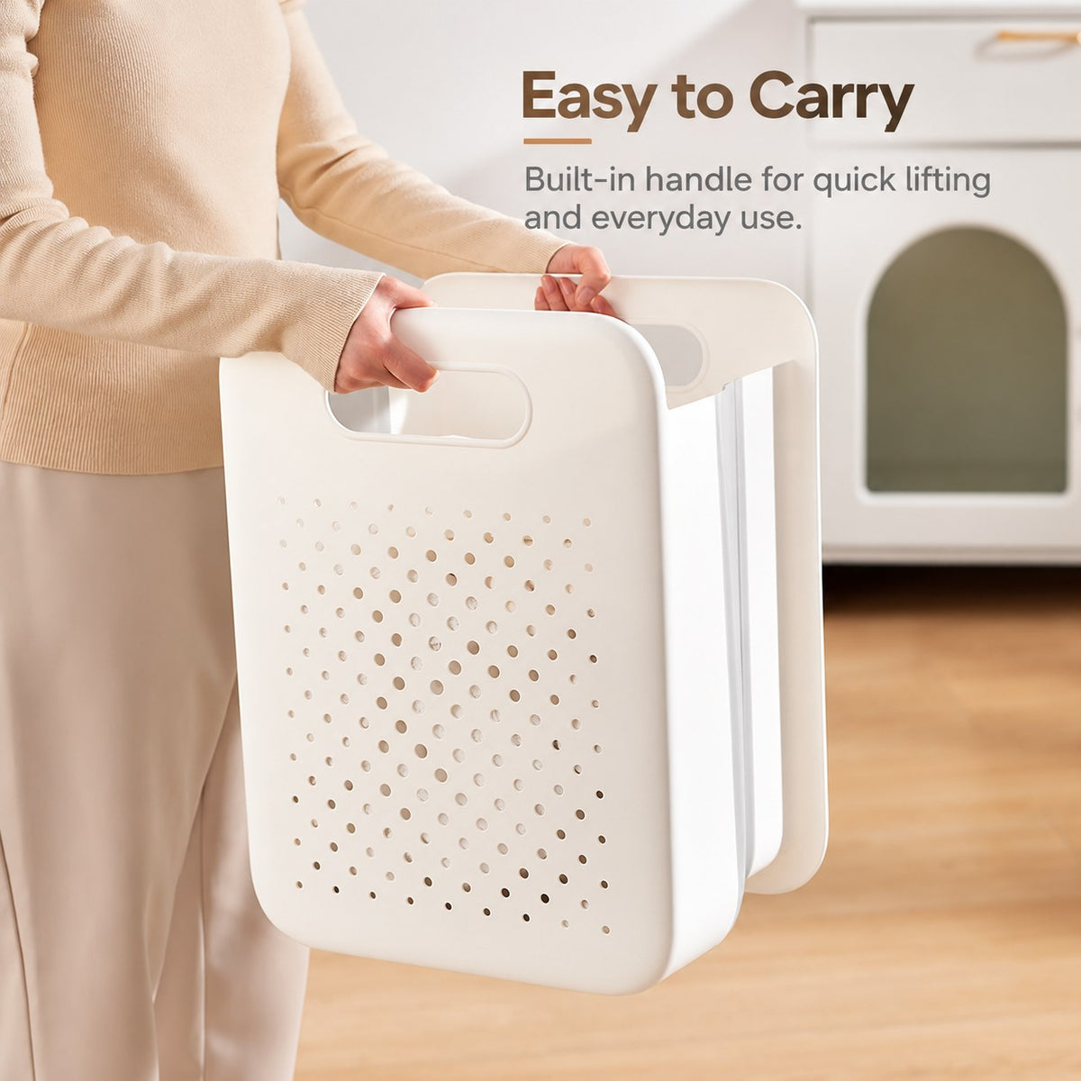 La Basera laundry basket with built-in handles, easy to carry